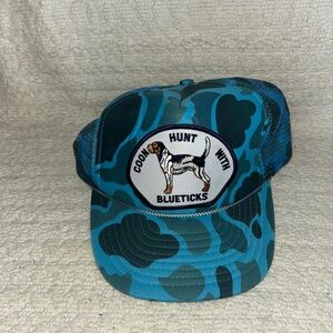 Vtg Nissin Hat Duck Blue Camo Mesh SnapBack Trucker Cap Hat 90s Coon Hunt Dog